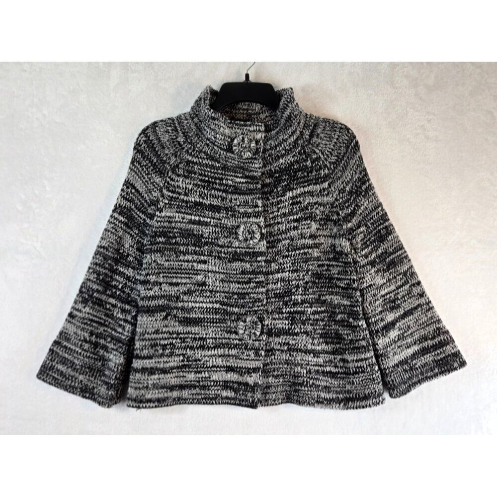 Sweater Crop Jacket Cowl Neck 3/4 Sleeve Gray Blend Sz S Rafaella 50s Style